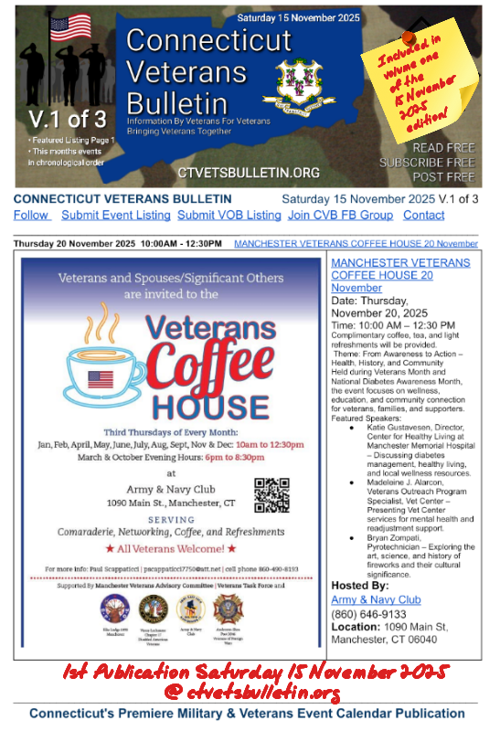 MANCHESTER VETERANS COFFEE HOUSE 20 November