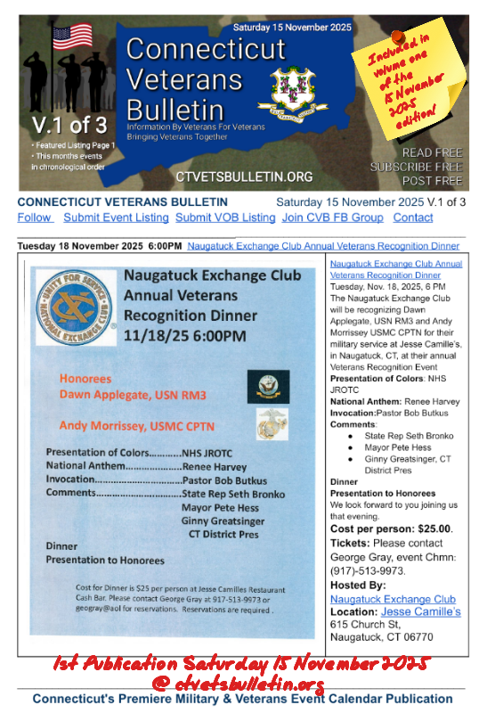 Naugatuck Exchange Club Annual Veterans Recognition Dinner