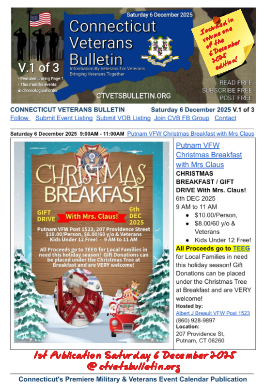 Putnam VFW Christmas Breakfast with Mrs Claus