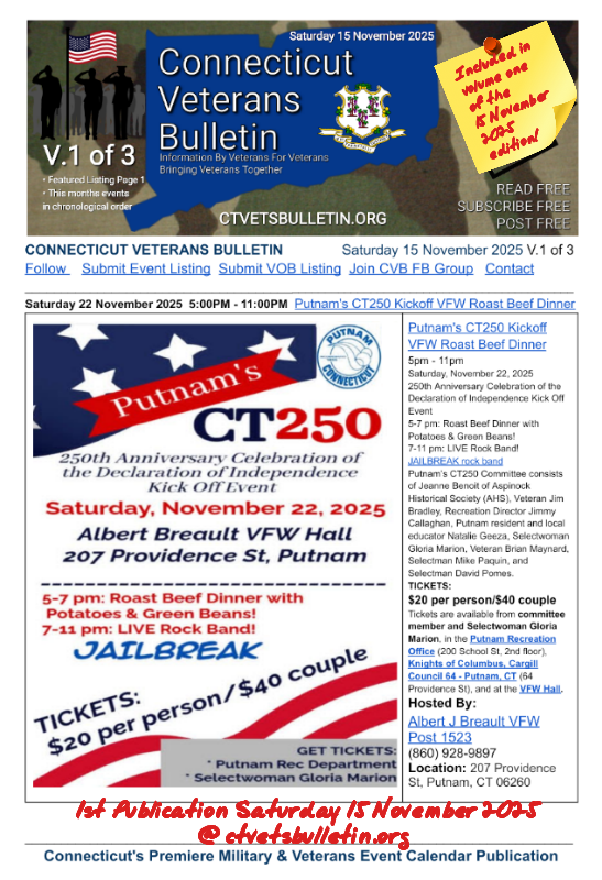 Putnam's CT250 Kickoff VFW Roast Beef Dinner