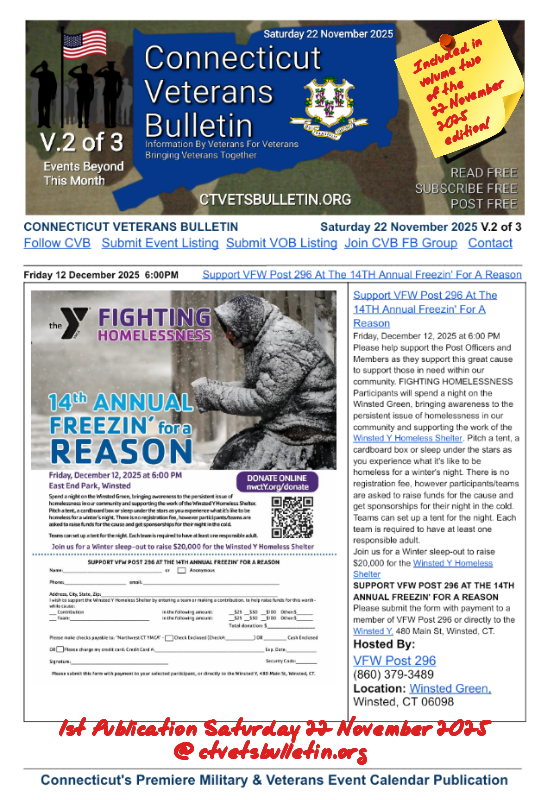 Support VFW Post 296 At The 14TH Annual Freezin' For A Reason