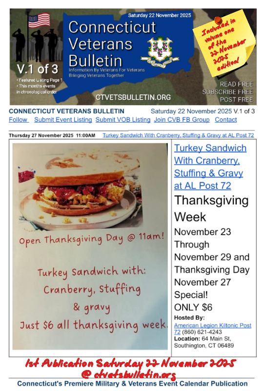 Turkey Sandwich With Cranberry, Stuffing & Gravy at AL Post 72