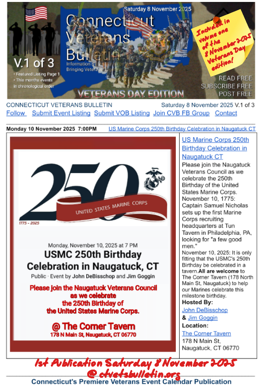 US Marine Corps 250th Birthday Celebration in Naugatuck CT