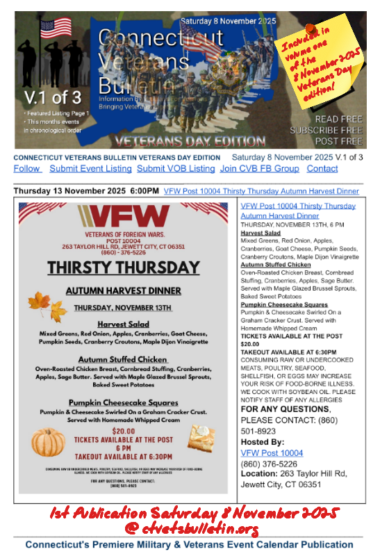 VFW Post 10004 Thirsty Thursday Autumn Harvest Dinner