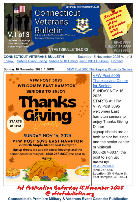 VFW Post 5095 Thanksgiving Dinner for Seniors