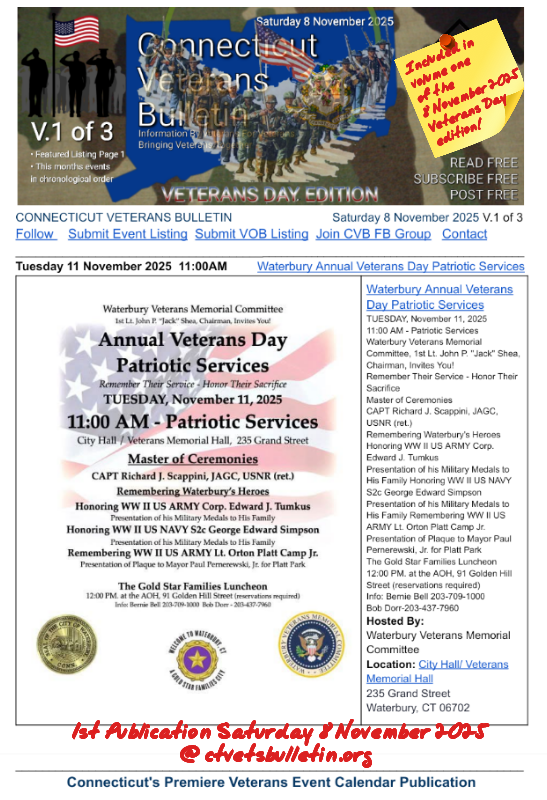 Waterbury Annual Veterans Day Patriotic Services