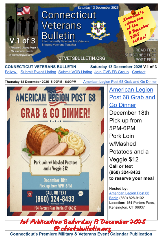 American Legion Post 68 Grab and Go Dinner