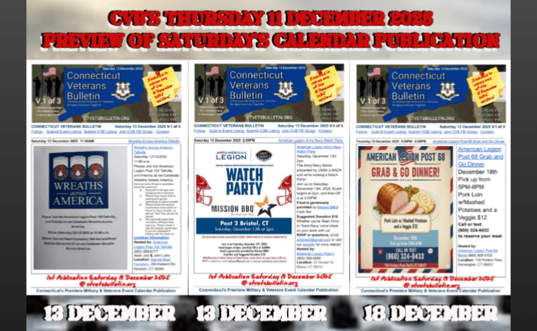 CVB’S Thursday 11 December 2025 Preview of Saturday’s Calendar Publication