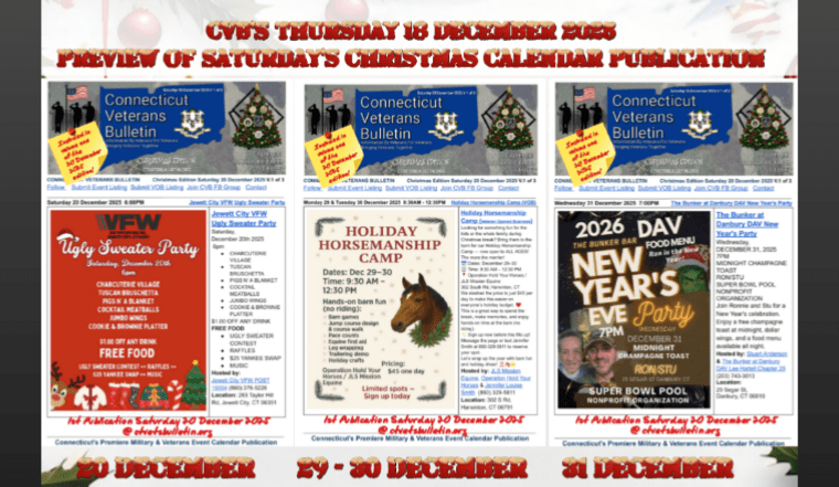 CVB’S Thursday 18 December 2025 Preview of Saturday’s Christmas Calendar Publication