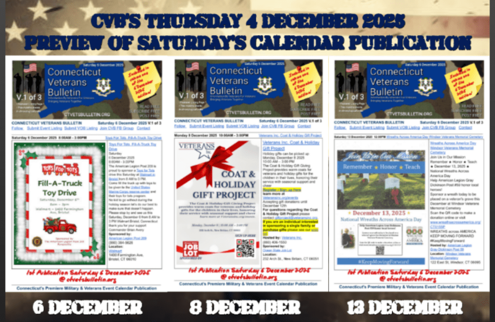 CVB’S Thursday 4 December 2025 Preview of Saturday’s Calendar Publication