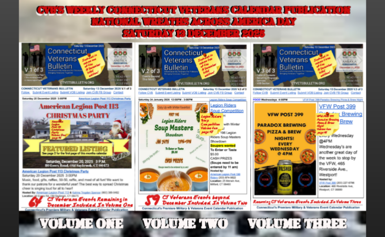CVB's Weekly Connecticut Veterans Calendar Publication National Wreaths Across America Day Saturday 13 December 2025