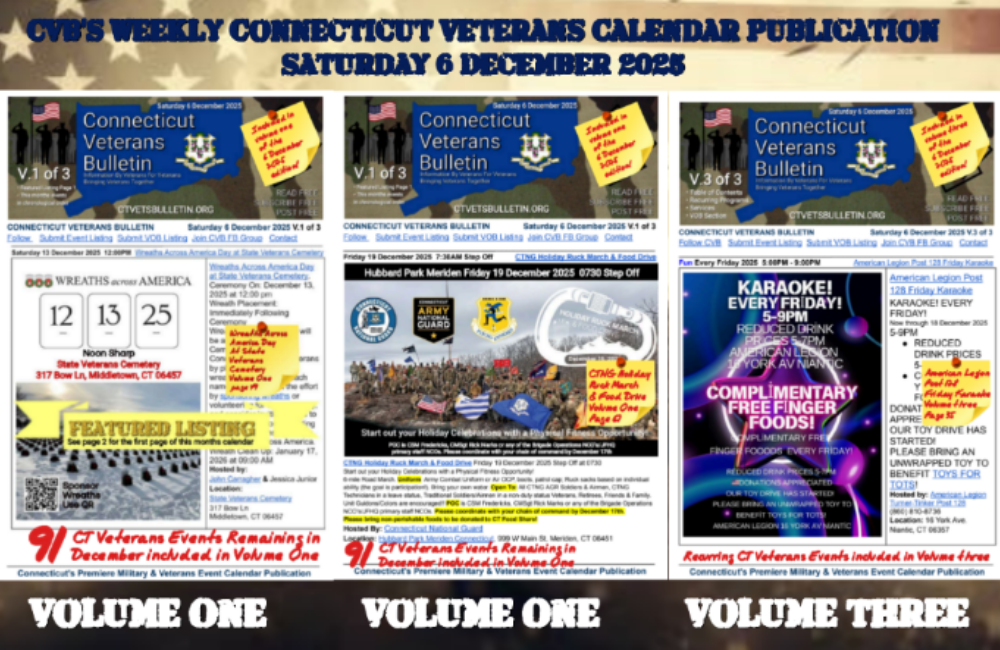 CVB's Weekly Connecticut Veterans Calendar Publication Saturday 6 December 2025