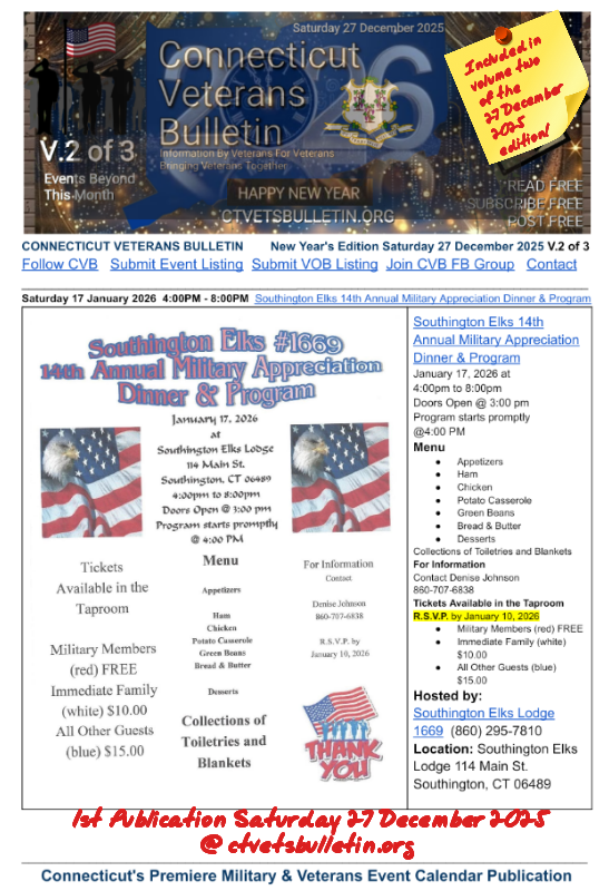 Southington Elks 14th Annual Military Appreciation Dinner & Program