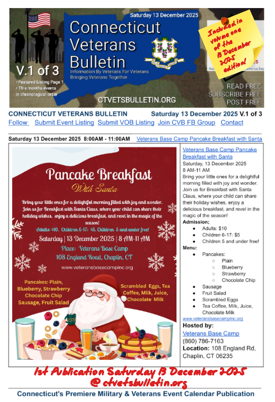 Veterans Base Camp Pancake Breakfast with Santa