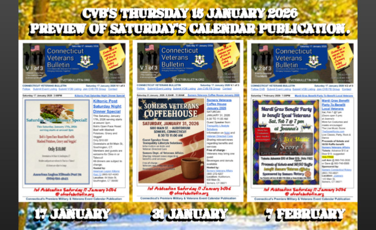 CVB’S Thursday 15 January 2026 Preview of Saturday’s Calendar Publication.