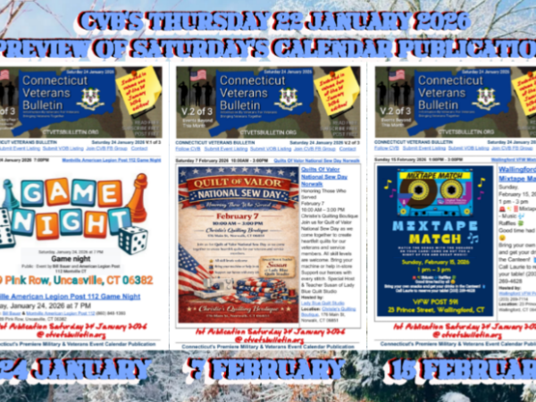 CVB’S Thursday 22 January 2026 Preview of Saturday’s Calendar&nbsp;Publication.