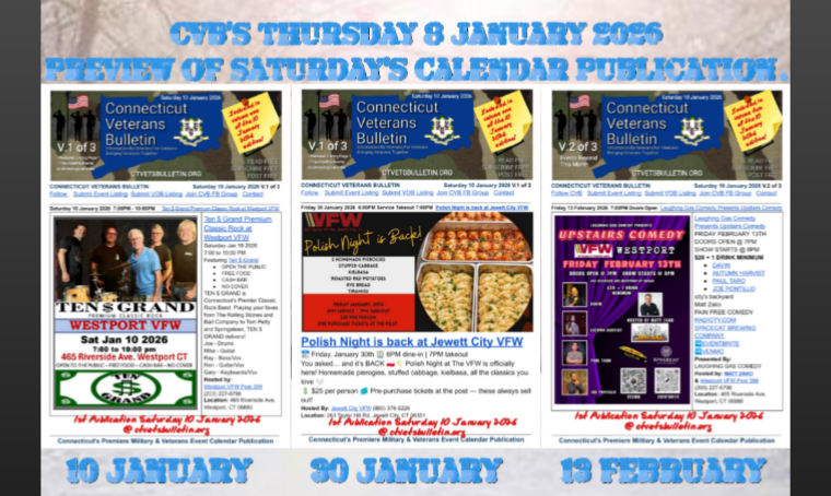 CVB’S Thursday 8 January 2026 Preview of Saturday’s Calendar Publication