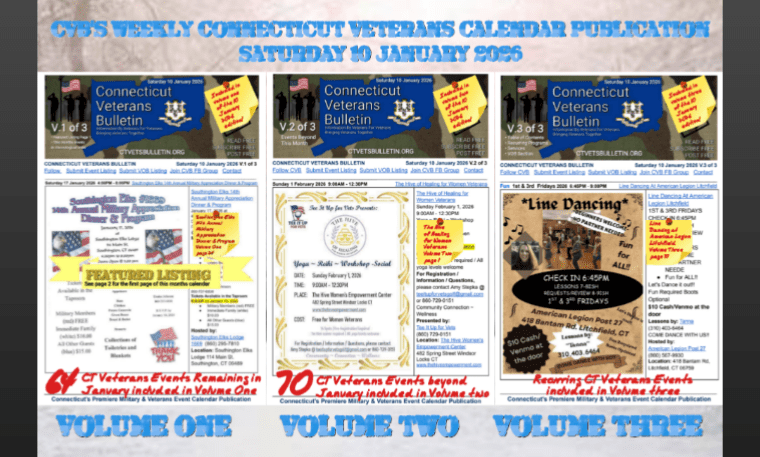 CVB's Weekly Connecticut Veterans Calendar Publication Saturday 10 January 2026