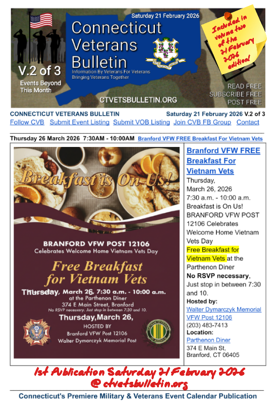 Branford VFW FREE Breakfast For Vietnam Vets